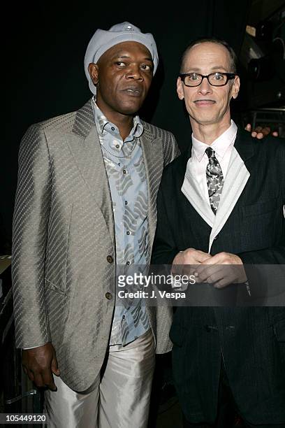 Samuel L. Jackson, host, and John Waters during The 20th Annual IFP Independent Spirit Awards - Green Room in Santa Monica, California, United States.