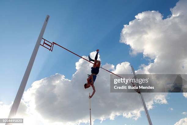 Dimitriy Kachanov of Russia fails an attempt to break a new Youth Olympic record in Men's Pole Vault during day 7 of Buenos Aires 2018 Youth Olympic...