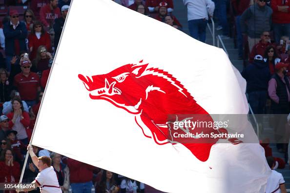American Flag With Razorback The Arkansas Razorbacks flag after a touchdown during the Vanderbilt ...