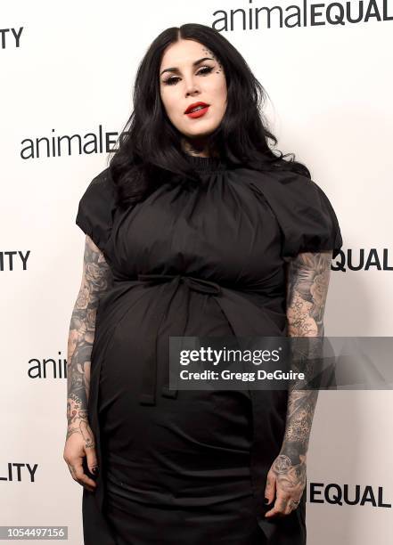 Tattoo artist Kat Von D arrives at the Animal Equality's Inspiring Global Action Los Angeles Gala at The Beverly Hilton Hotel on October 27, 2018 in...