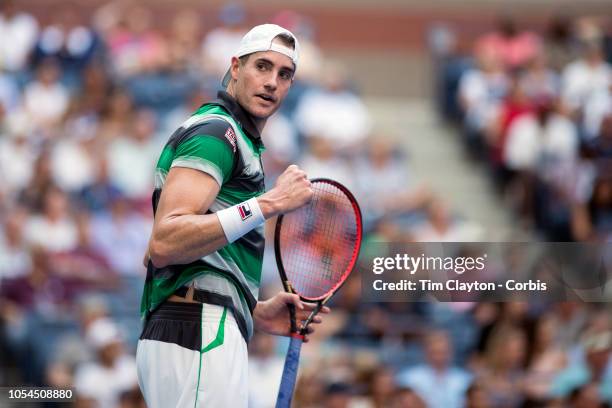 Open Tennis Tournament- Day Nine. John Isner of the United States reacts during his match against Juan Martin del Potro of Argentina in the Men's...