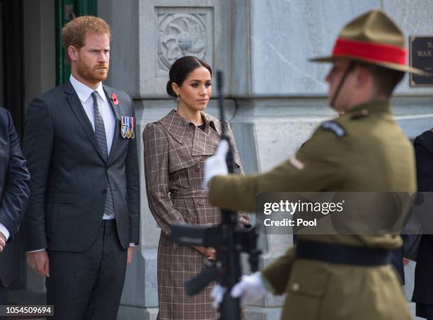 Prince Harry, Duke of Sussex and Meghan, Duchess of Sussex visit the newly unveiled UK war memorial and Pukeahu National War Memorial Park on October...