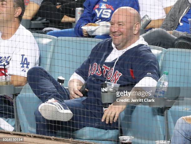 Dana White attends The Los Angeles Dodgers Game - World Series - Boston Red Sox v Los Angeles Dodgers - Game Four at Dodger Stadium on October 27,...