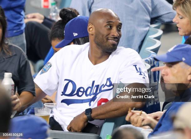 Kobe Bryant attends The Los Angeles Dodgers Game - World Series - Boston Red Sox v Los Angeles Dodgers - Game Four at Dodger Stadium on October 27,...