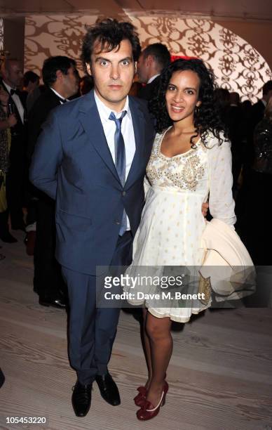 Film Director Joe Wright and new wife musician Anoushka Shankar attend the Never Let Me Go Afterparty at the Saatchi Gallery on October 13, 2010 in...