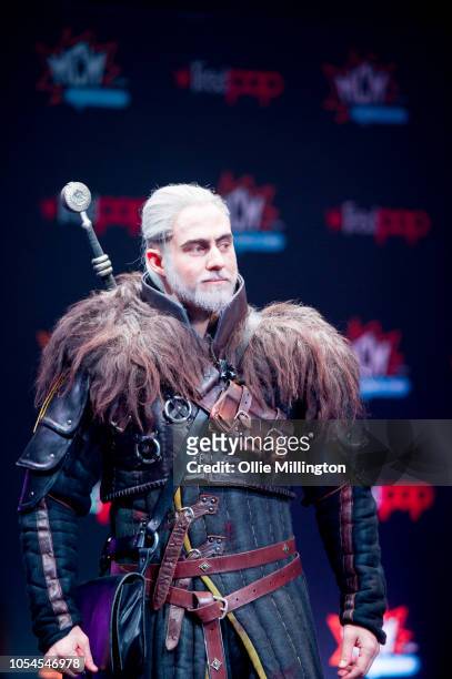 The overall winner from Austria, Don Esteban, performs in character asGeralt of Rivia from The Witcher 3 during the final of The Euro 2018 Cosplay...