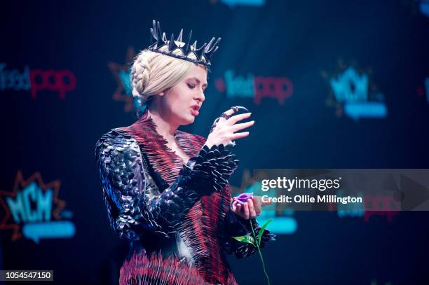 The entrant from Romania, Khaia, performs in character as Queen Ravenna from Snow White and the Huntsman during the final of The Euro 2018 Cosplay...