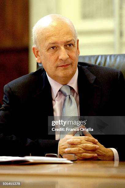 Italian minister of the culture Sandro Bondi attends the media preview visit to the Coliseum and its the hypogeum on October 14, 2010 in Rome, Italy....