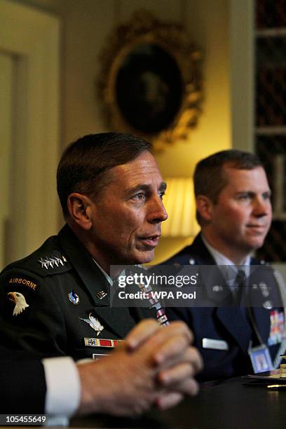 General David Petraeus meets with British Prime Minister David Cameron and NATO forces at 10 Downing Street on October 14, 2010 in London, England....