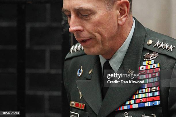 General David Petraeus leaves 10 Downing Street after meeting with British Prime Minister David Cameron on October 14, 2010 in London, England....