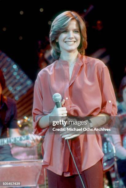 Singer Debby Boone rehearses her televised concert at KHJ Studios on December 17, 1977 in Los Angeles, California.