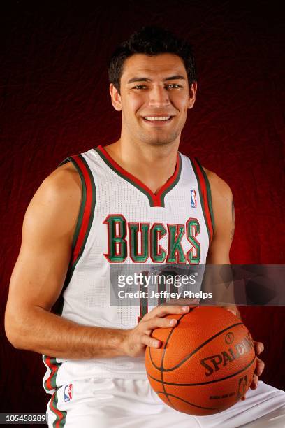 Carlos Delfino of the Milwaukee Bucks poses for a portrait during 2010 NBA Media Day on September 27, 2010 at the Milwaukee Bucks Training Center in...