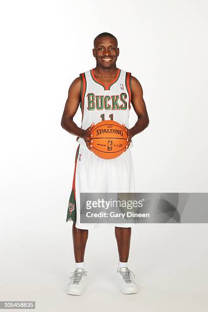 Earl Boykins of the Milwaukee Bucks poses for a portrait during 2010 NBA Media Day on September 27, 2010 at the Milwaukee Bucks Training Center in...