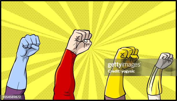 ilustraciones, imágenes clip art, dibujos animados e iconos de stock de puños de superhéroe de cómic vector - brazo