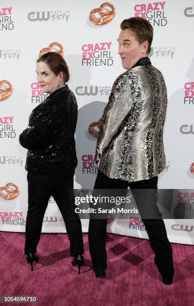 Actors Donna Lynne Champlin and Pete Gardner attend the "Crazy Ex-Girlfriend" season 4 premiere party at El Cid on October 13, 2018 in Los Angeles,...