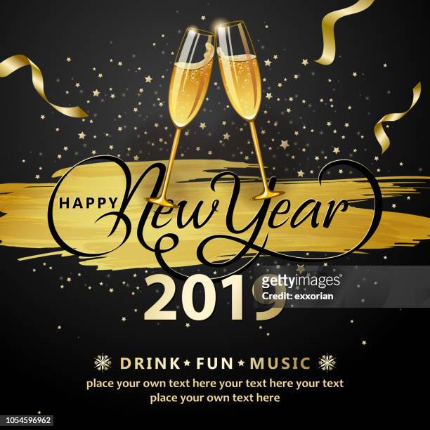 ilustrações, clipart, desenhos animados e ícones de ano de 2019 novo vinho copos brindando - new year 2019