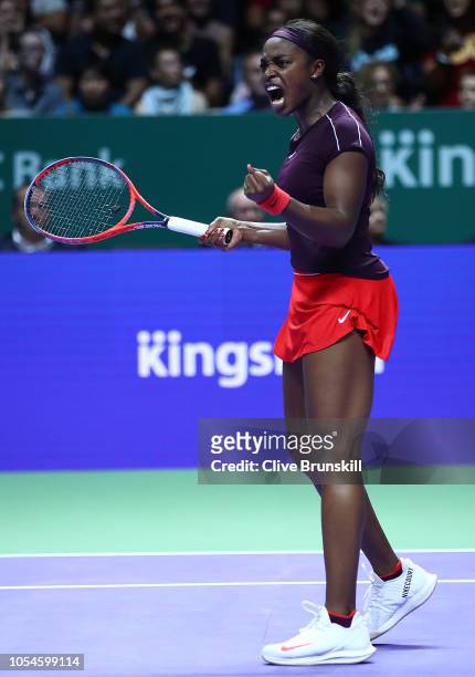 Sloane Stephens of the United States reacts to a point against Elina Svitolina of the Ukraine during the Women's singles final match on Day 8 of the...