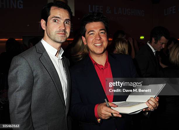 Jimmy Carr and Michael McIntyre attend the book launch for Michael McIntyre's autobiography 'Life And Laughing' at Sketch on October 14, 2010 in...