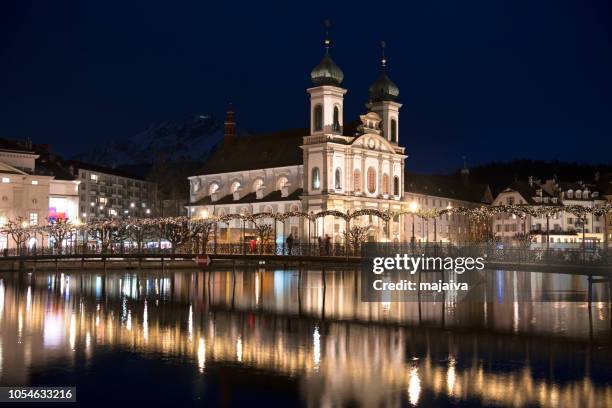 jesuit church in lucerne, christmas time, switzerland - jesuit imagens e fotografias de stock