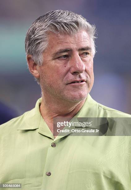 Head coach Sigi Schmid of the Seattle Sounders FC looks on prior to the game against Chivas de Guadalajara on October 12, 2010 at Qwest Field in...