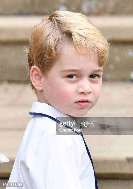 Prince George of Cambridge attends the wedding of Princess Eugenie of York and Jack Brooksbank at St George's Chapel on October 12, 2018 in Windsor,...