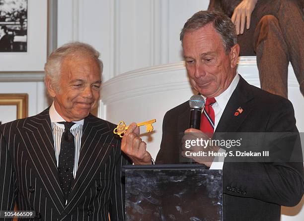 Designer Ralph Lauren and Mayor Michael Bloomberg are in attendence as Ralph Lauren receives the key to New York City at the Ralph Lauren Madison...