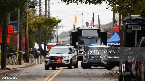 The FBI command center at the site of the mass shooting that killed 11 people and wounded 6 at the Tree Of Life Synagogue on October 28, 2018 in...