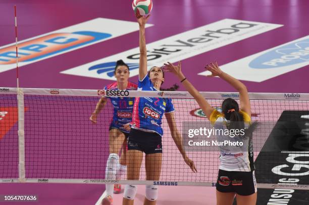 Stufi Federica from team Gorgonzola Igor Novara playing during volley match in Pala Igor Novara in Novara, Italy