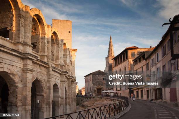 the roman amphitheatre of arles - arles stock pictures, royalty-free photos & images