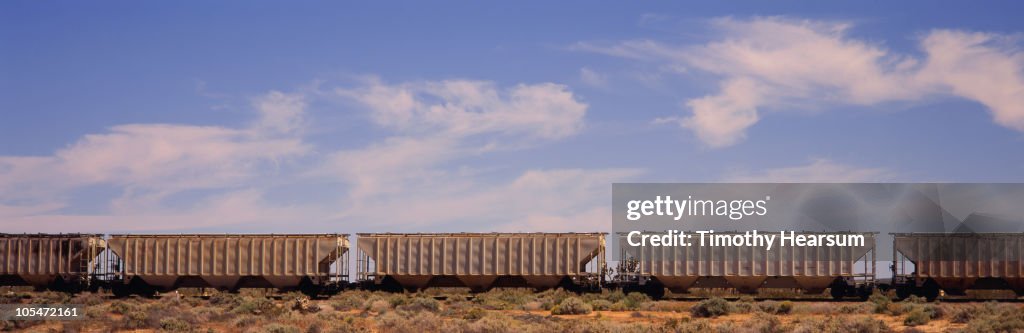 Row of empty train hopper cars 