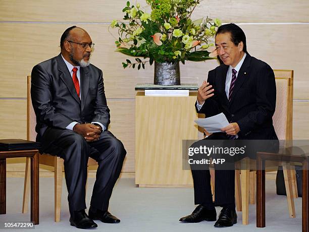 Prime Minister of Vanuatu and Chairman of the Pacific Islands Forum Edward Natapei holds talks with Japanese Prime Minister Naoto Kan at the prime...