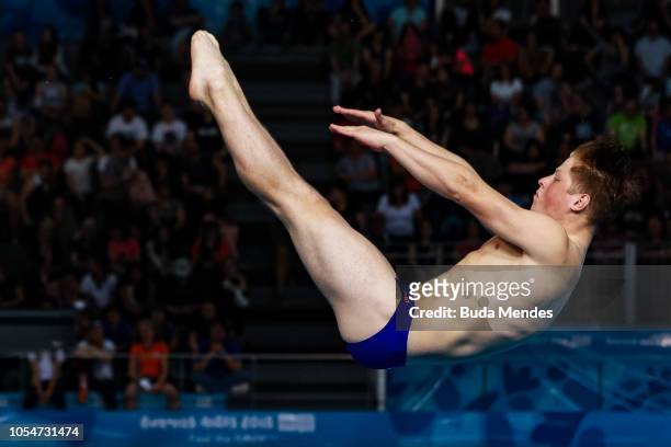Dylan Vork of Netherlands competes in Men's 3m Springboard Preliminary during day 8 of Buenos Aires 2018 Youth Olympic Games at Aquatics Center in...