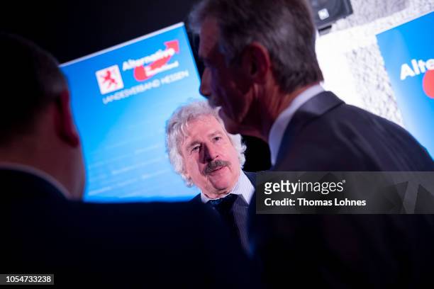 Lead candidate of Alternative for Germany in Hesse state elections, Rainer Rahn , pictured at the AfD election party on October 28, 2018 in...