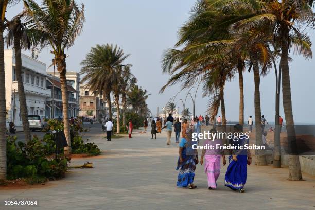 Promenade Beach in Pondicherry. The former French colony of Pondicherry is a Union Territory with a special administrative status on January 10, 2018...
