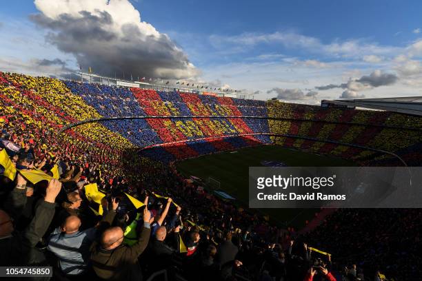 General view of the stadium during the La Liga match between FC Barcelona and Real Madrid CF at Camp Nou on October 28, 2018 in Barcelona, Spain.