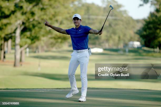Cameron Champ celebrates after winning the Sanderson Farms Championship at The Country Club of Jackson on October 28, 2018 in Jackson, Mississippi.