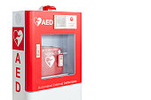 AED box or Automated External Defibrillator medical first aid device isolated on white background