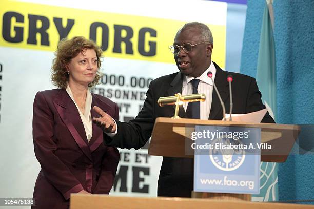 Director-General Jacques Diouf and U.S. Actress Susan Sarandon attend the World Food Day 2010 Ceremony at FAO headquarter on October 15, 2010 in...
