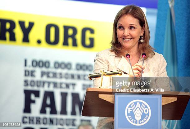 S Executive Director of the World Food Programme Josette Sheeran delivers a speech during the World Food Day 2010 Ceremony at FAO headquarter on...