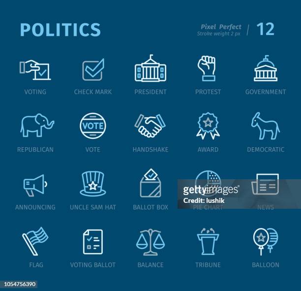politics - outline icons with captions - voting booth stock illustrations