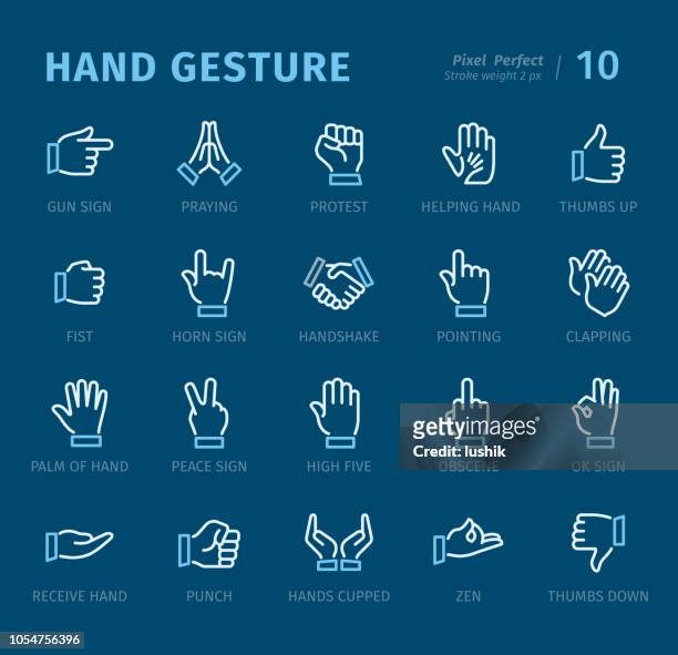 hand gesture - outline icons with captions - horn sign stock illustrations