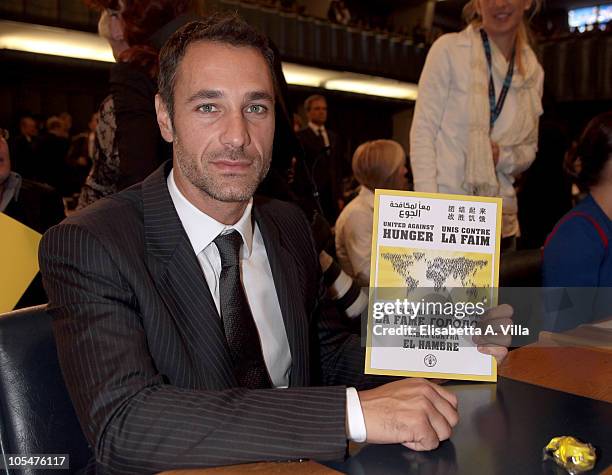 Italian actor Raoul Bova attends the celebrations of World Food Day 2010 at the FAO headquarter on October 15, 2010 in Rome, Italy. Raoul Bova is...