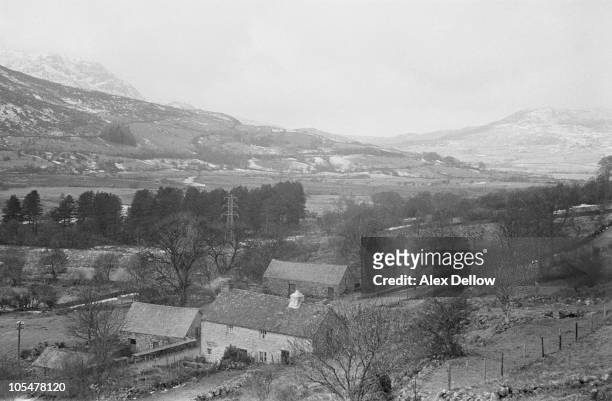 View over the village of Capel Celyn in the Tryweryn Valley near Bala, Merionethshire, Wales, 27th February 1957. In 1957, a private bill was passed...
