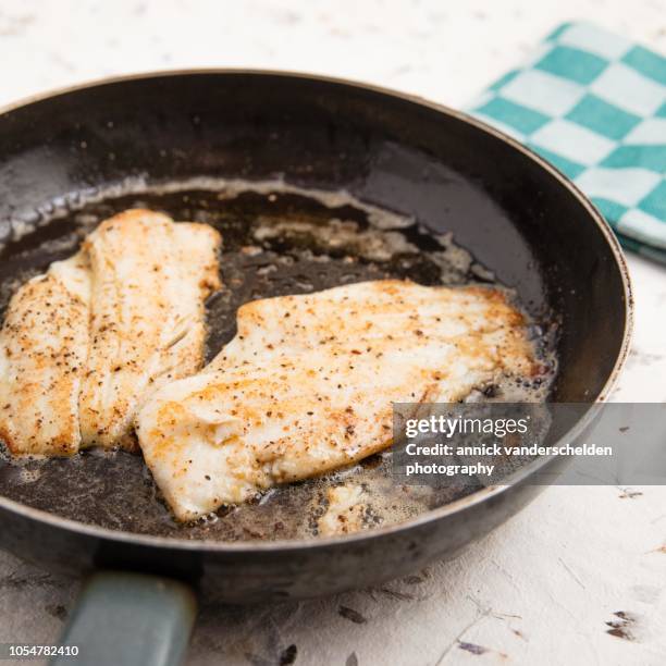 fried plaice fillets - flounder stock pictures, royalty-free photos & images