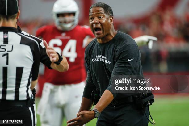 Arizona Cardinals head coach Steve Wilks complains to a referee during the NFL football game between the San Francisco 49ers and the Arizona...