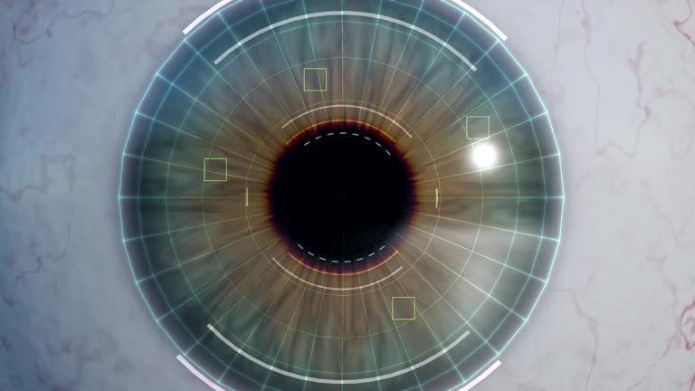 Computer Eye Test Animation Human eye scan and recognition - 3D rendered animation. Computer vision ...