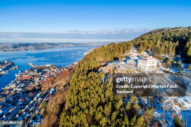 bergen, norway as seen from mount ulriken - february stockfoto's en -beelden