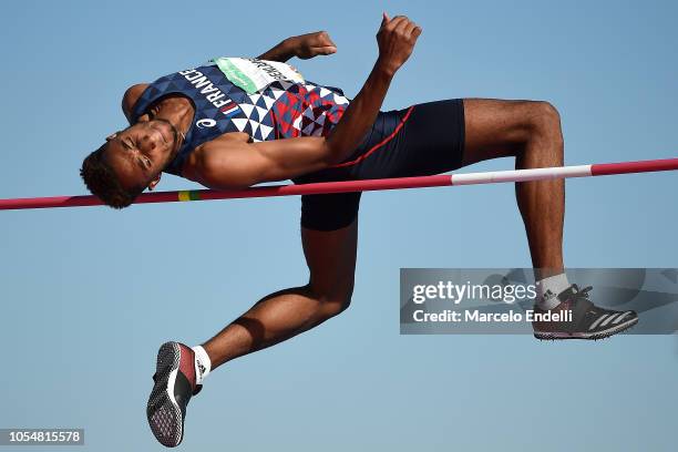 Mohammed-Ali Benlahbib of France competes in Men's High Jump Stage 2 during day 8 of Buenos Aires 2018 Youth Olympic Games at Youth Olympic Park...