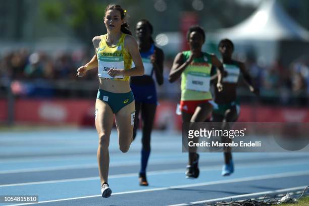 Keely Small of Australia leads Women's 800m during day 8 of Buenos Aires 2018 Youth Olympic Games at Youth Olympic Park Villa Soldati on October 14,...