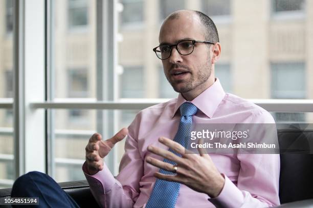 New York Times Publisher Arthur Gregg Sulzberger speaks during the Asahi Shimbun interview on October 4, 2018 in New York City.